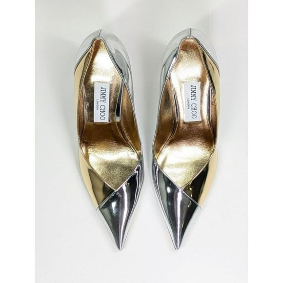 Jimmy Choo Women's Cass 95 Metallic Pointed Toe Pumps Size 38.5 (MSRP $950) - Picture 6 of 11